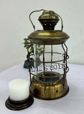 #ad Antique Candle Lantern 11 Inch Maritime Handmade Metal Hanging Christmas Decor $104.00