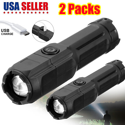 #ad 2PCS Rechargeable 990000LM LED Flashlight Tactical Super Bright Torch Adjustable $10.59