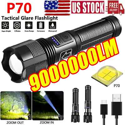 #ad 9000000 Lumens Super Bright LED Tactical Flashlight Rechargeable COB Work Light $13.96