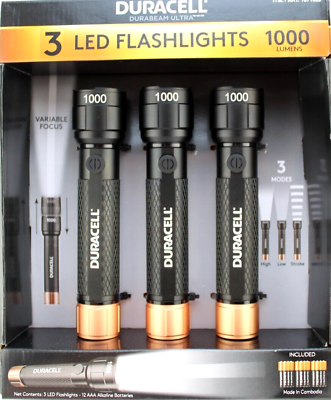 #ad DURACELL 3 Pack Durabeam Ultra Variable Focus LED 1000 Lumens Flashlights $34.99
