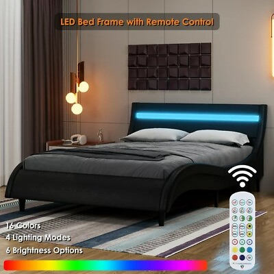 #ad Homfa Full LED Bed 16 Colors LED Lights Platform Bed Frame $299.99