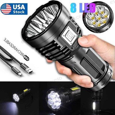 #ad 12000000LM Super Bright Torch 8 LED Flashlight USB Rechargeable Tactical lights $11.35