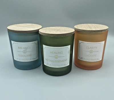 #ad Lot of Three NEW Candles with wooden lids: Balance Clarity and Healing 3 OZ $18.99