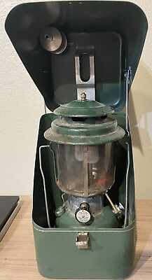 #ad Vintage 1972 Coleman 220F Lantern Parts Safe Metal Guillotine Case Untested $175.00