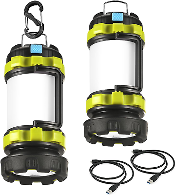 #ad 2 Pack LED Camping Lantern Flashlight Rechargeable Portable Torch with 6 Light $32.99