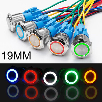 #ad 19mm 12V LED ON OFF Latching Push Button Power Switch with Wire Socket Harness $7.99