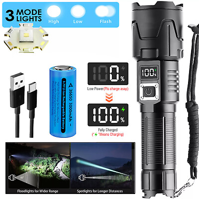 #ad Super Brightest 1000000LM LED Flashlight Rechargeable Tactical Powerful Torch $21.99
