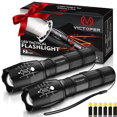 #ad Victoper LED Flashlight 2 Pack Bright 2000 Lumens Tactical Flashlights High ... $17.12