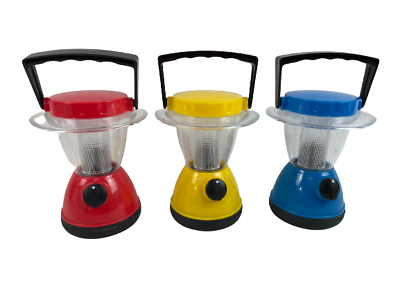 #ad Set Of 3 Plastic Camping Hiking LED Lanterns Red Yellow Blue Outdoor Lighting $16.00
