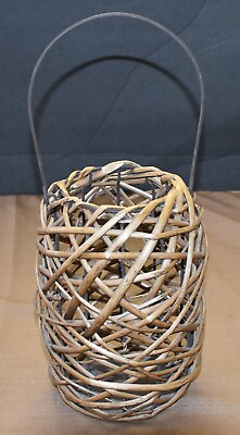 #ad Rattan Wicker Wire Metal Glass Hanging Lantern Candle Holder Garden Decor $14.99