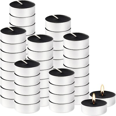 #ad 4H Tea Lights Candle Black Unscented Pressed Wax Dripless amp; Smokeless 50 Pack $30.65