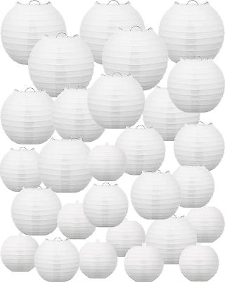 #ad 80 Pack Chinese Japanese Paper Lanterns 4″ 6″ 8″ 10″ 12″ Hanging round White $75.99
