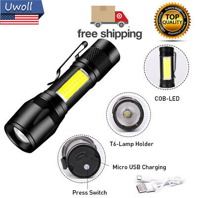 #ad Super Bright LED Tactical Flashlight Torch Zoomable With Rechargeable Battery $7.70
