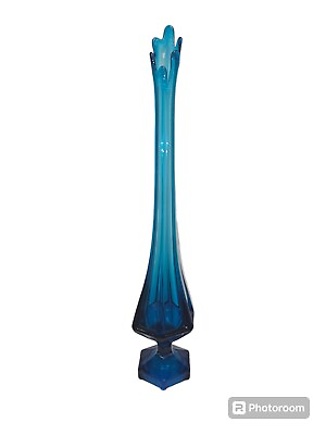 #ad Vintage 6 Petal 26quot; Blue Viking Glass Vase Swung Fenton RARE $199.99
