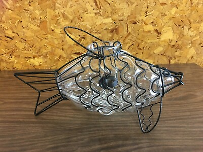 #ad Wrought Iron amp; Glass Hanging Lantern Fish Shape Tea Votive Candle Holder $25.99