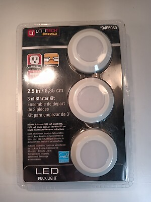 #ad UTILITECH LED Puck Light 3 Starter Kit Linkable Plug in Pack #0406089 $19.97