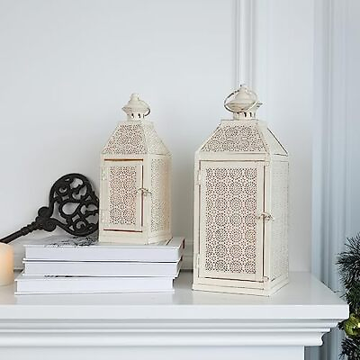 #ad 2Pack Outdoor Lantern 16quot; Large White Candle Lanterns Decorative Indoor $25.70