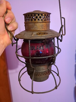 #ad Antique Adams amp; Westlake Red Adlake Kero Erie RR Globe Railroad Lantern $99.95