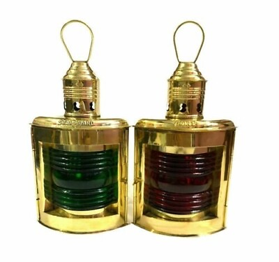 #ad Antique Brass Port Lantern and Star Board Oil Lantern Red Green Oil Lamp Decor $138.76