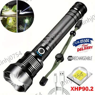 #ad 25000000 Lumens Super Bright LED Tactical Flashlight Rechargeable LED Work Light $18.49