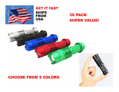 #ad #ad 3Pack Mini CREE Mini Tactical Flashlight Focus Adjustable Choose Color $11.99