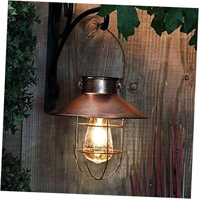#ad pearlstar Solar Lantern Outdoor Hanging Light Metal Farmhouse Solar Lamp Copper $40.50