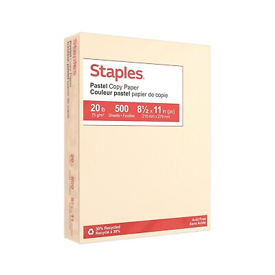 #ad Staples Pastel Colored Copy Paper 8 1 2quot; x 11quot; Cream 500 Ream 14789 $13.77