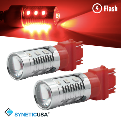 #ad Syneticusa 3157 CK LED Brake Red Strobe Flash Blinking Stop Light Parking Bulbs $15.73