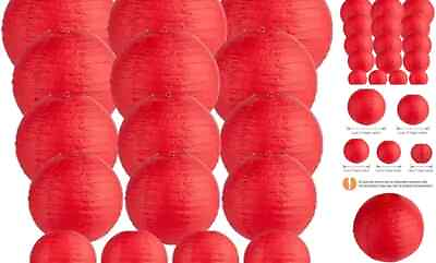 #ad 16 Packs Paper Round Lanterns Party Hanging Lanterns with Assorted Sizes Red $30.89