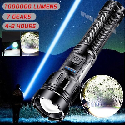 #ad 1000000 Lumens LED Flashlight Tactical Torch Light Super Bright USB Rechargeable $12.34