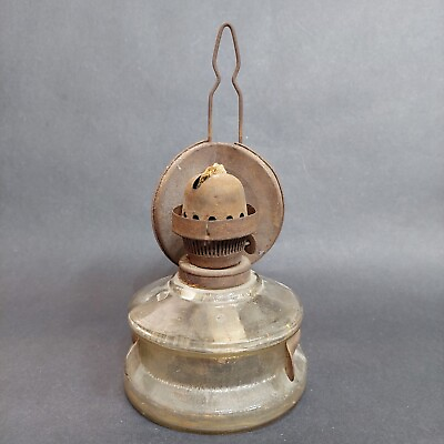 #ad antique vintage kerosene oil lantern Very old bottle and rusty iron $85.00