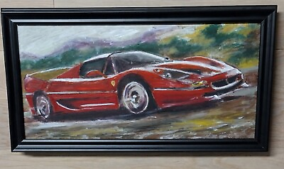 #ad Ferrari F50 Red Oil Original Painting Race Car collector Art Work UNFramed 12x24 $220.00