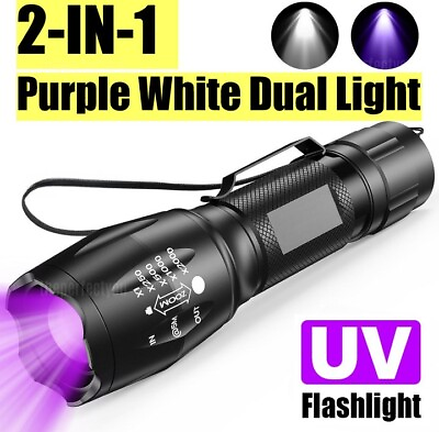 #ad UV Flashlight LED Torch Zoomable Ultra Violet Black White Dual Light Detector $6.75
