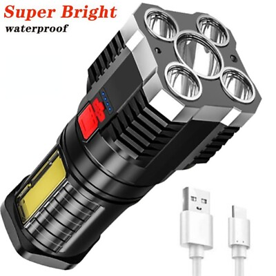 #ad Super Bright Waterproof USB Recharge 5 LED Flashlight Side Light Power Display $9.97