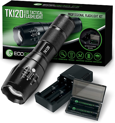 #ad LED Tactical Flashlight Kit Rechargea with Charger amp; Batteries Adjustable Zoom $49.99