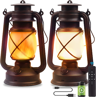 #ad Vintage Lantern LED Battery Powered Camping Lamp Outdoor Hanging Lantern Flicker $55.99