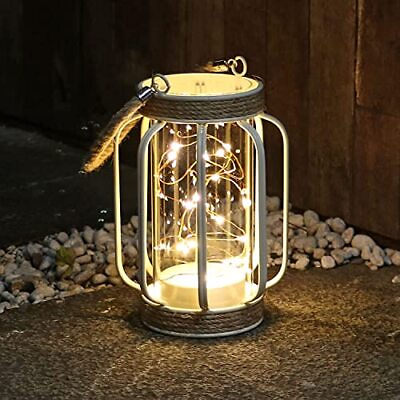 #ad 7.5quot; White Battery Operated Metal Cage Lantern With Led Fairy Lights Decorative $28.31