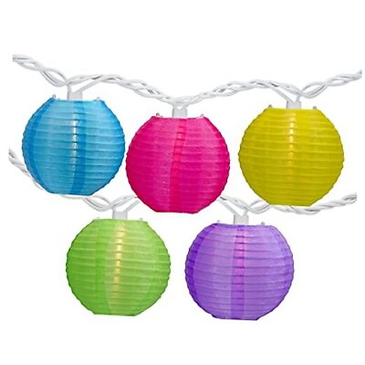 #ad 10 Count Multi Color Summer Paper Lantern Patio Lights 8.5ft White Wire $42.13