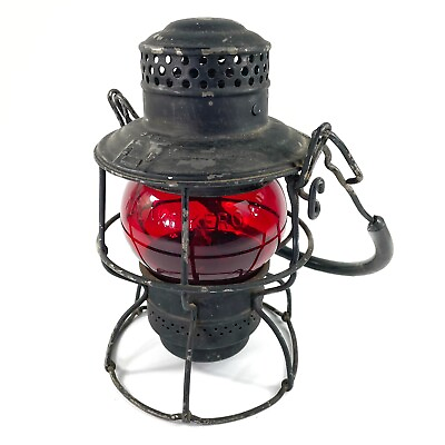#ad Antique Railroad Lantern 🚂 Adams amp; Westlake Adlake Kero Red Globe $125.00