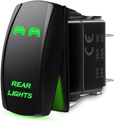 #ad 5 Pin Rear Lights Rocker Switch 12V 20A Green LED On Off Light For Cae Truck SUV $7.43