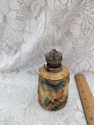 #ad Vintage Mini Oil Lantern Lamp Bird Log Wood Rare Cute $34.99