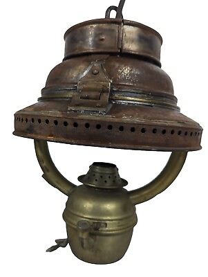 #ad Antique Rare 1800#x27;s Ship Oil Lantern Lamp Made England Dia 11quot;H15quot; Electrified $345.00