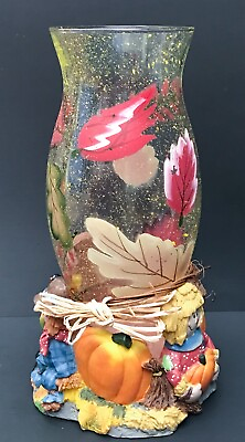 #ad Fall Harvest Hurricane Glass Taper Candle Holder Lantern Hobbyist Hand Painted $22.00