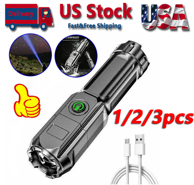 #ad 990000LM Rechargeable LED Flashlight Tactical Police Super Bright Torch Zoomable $6.28