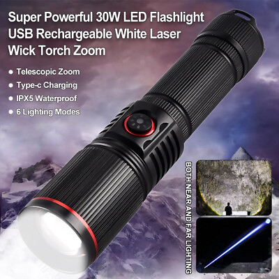 #ad #ad Super Bright Flashlight Torch White Laser LED Lamp 5 Mode Zoom 10000 Lumen $15.63