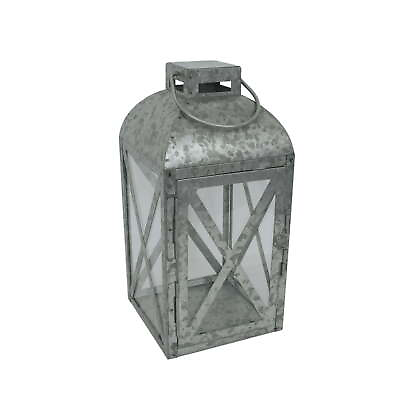 #ad Medium Galvanized Metal Candle Holder Lantern Antique Gray steel and glass $13.54