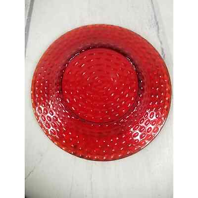 #ad Vintage Ruby Red Glass Textured OVAL HOBNAIL Saucer Dessert Plate 6 Inches $15.00