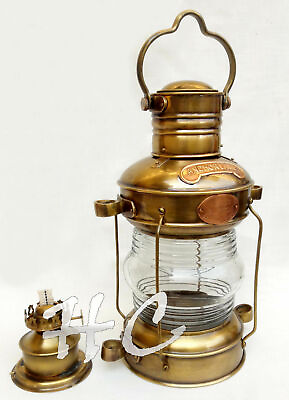 #ad Vintage Nautical Anchor Lantern Oil Burner Boat Light Brass Antique Ship Lamp $96.96