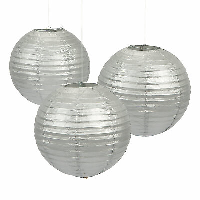 #ad Silver Hanging Paper Lanterns Party Decor 6 Pieces $16.97