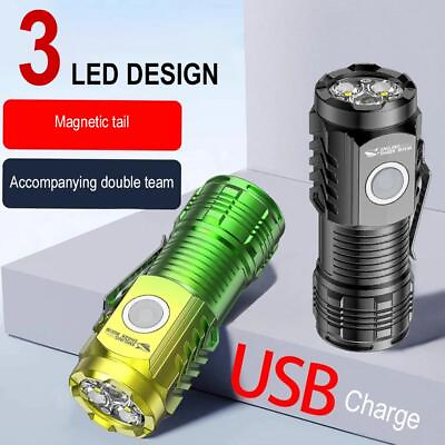 #ad Super Bright Mini LED Flashlight Keychain Pocket Magnetic Torch USBRechargeabl e $3.51